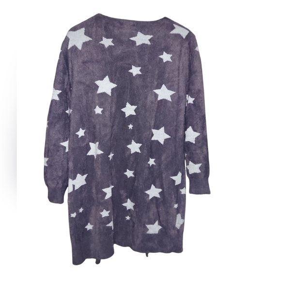 Simply Southern Star Print Fuzzy Open Front Cardigan Sweater - Picture 3 of 5